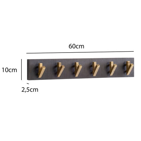 Rootz Modern Design Wall Coat Rack - Coat Hanger - Real Wood - Black and Gold - Handmade - 60cm x 10cm x 8cm