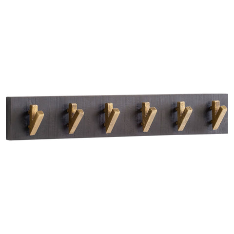 Rootz Modern Design Wall Coat Rack - Coat Hanger - Real Wood - Black and Gold - Handmade - 60cm x 10cm x 8cm