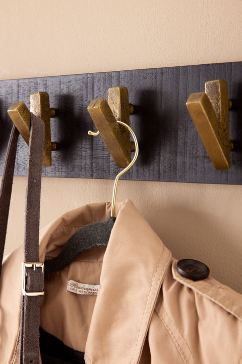 Rootz Modern Design Wall Coat Rack - Coat Hanger - Real Wood - Black and Gold - Handmade - 60cm x 10cm x 8cm