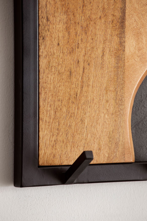 Rootz Modern Design Coat Rack - Wall Mounted Coat Hanger - Robust Hooks - Wood Grain and Stone Look - 80cm x 36cm x 6cm - Handmade - Mango Wood - Black Metal Frame - Unique Design - Easy Assembly