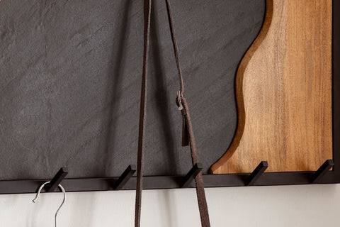 Rootz Modern Design Coat Rack - Wall Mounted Coat Hanger - Robust Hooks - Wood Grain and Stone Look - 80cm x 36cm x 6cm - Handmade - Mango Wood - Black Metal Frame - Unique Design - Easy Assembly