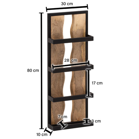Rootz Wall Shelf - Hanging Shelf - Storage Display - Solid Wood and Metal - Handcrafted - Versatile Use - 30cm x 80cm x 10cm