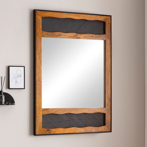 Rootz Modern Wall Mirror - Rectangular Mirror - Wooden Frame - Metal Frame - Wave Pattern - 72cm x 102cm x 3cm