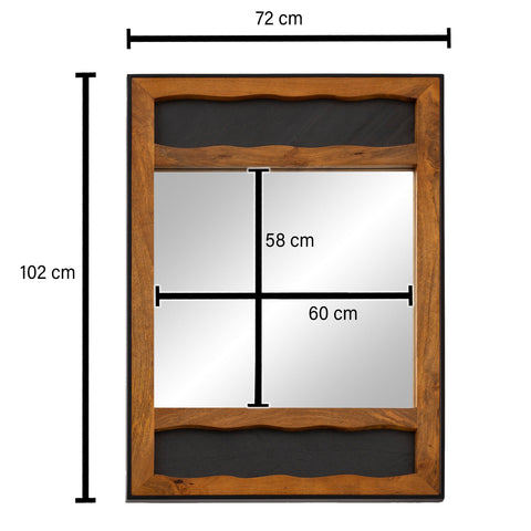 Rootz Modern Wall Mirror - Rectangular Mirror - Wooden Frame - Metal Frame - Wave Pattern - 72cm x 102cm x 3cm