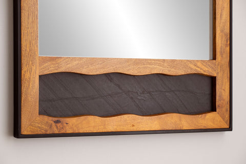 Rootz Modern Wall Mirror - Rectangular Mirror - Wooden Frame - Metal Frame - Wave Pattern - 72cm x 102cm x 3cm