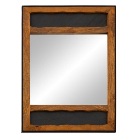 Rootz Modern Wall Mirror - Rectangular Mirror - Wooden Frame - Metal Frame - Wave Pattern - 72cm x 102cm x 3cm