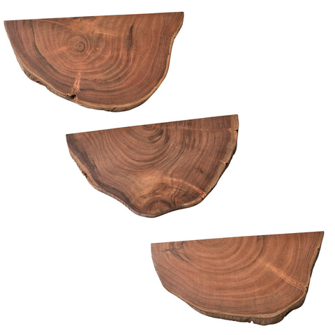 Rootz Natural Edge Wall Shelves Set - Floating Shelves - Solid Acacia Wood - Handmade - Unique Design - Three Storage Areas - Warm Light Brown - 49.5cm x 4.5cm x 26cm / 48cm x 4.5cm x 25.5cm / 44cm x 4.5cm x 21cm