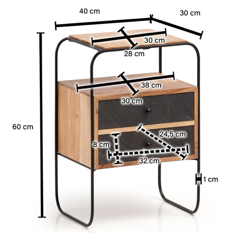 Rootz Industrial Style Bedside Table - Nightstand - End Table - 3D Stone Look - Natural Wood Grain - 40cm x 60cm x 30cm