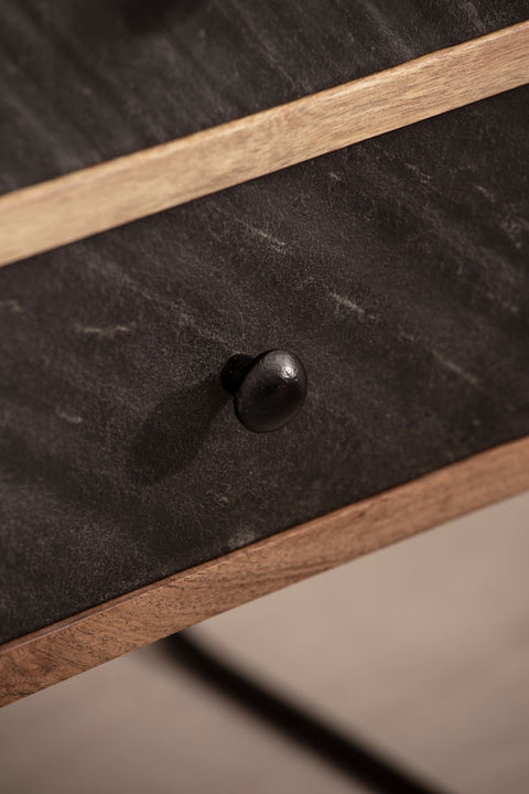 Rootz Industrial Style Bedside Table - Nightstand - End Table - 3D Stone Look - Natural Wood Grain - 40cm x 60cm x 30cm