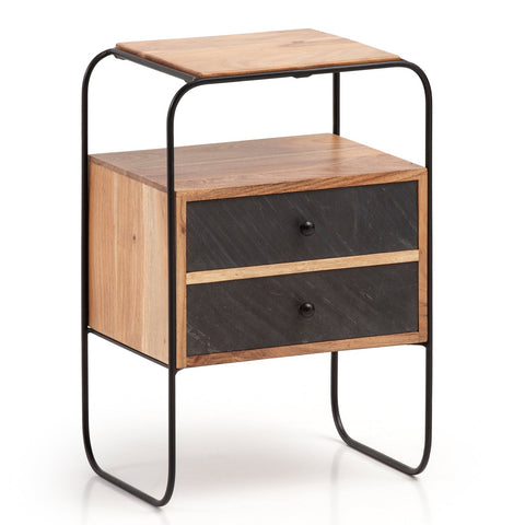 Rootz Industrial Style Bedside Table - Nightstand - End Table - 3D Stone Look - Natural Wood Grain - 40cm x 60cm x 30cm