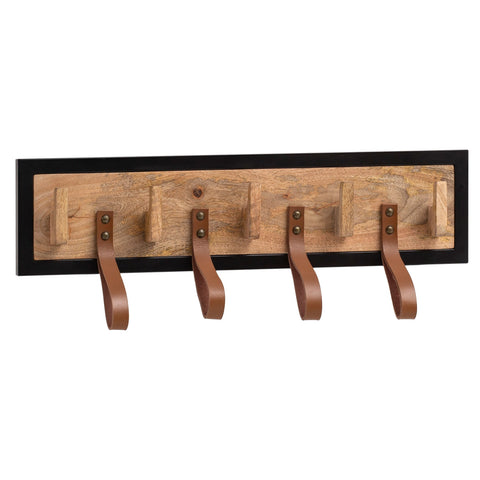 Rootz Modern Wall Coat Rack - Coat Hanger - Hat Rack - Handmade - Natural Wood - Black Metal Frame - 60cm x 15cm x 6cm