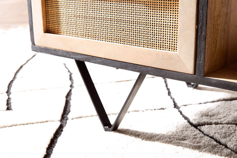 Rootz Coffee Table - Solid Wood & Rattan - Living Room Table - Stylish Design - Extra Storage Space - Durable Construction - 90cm x 45cm x 37cm