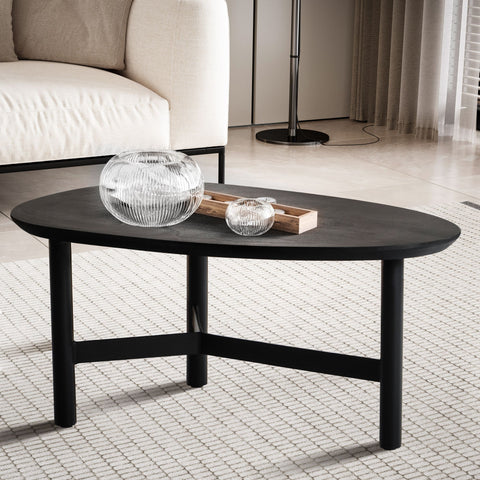 Rootz Modern Design Coffee Table - Kidney-shaped Table - Tripod Frame - Handmade - Mango Wood - Black - 86cm x 50cm x 37cm - Timeless Appearance - Natural Wood Grain - Protective Varnish - Anti-slip Nubs - Unique Design
