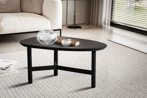 Rootz Modern Design Coffee Table - Kidney-shaped Table - Tripod Frame - Handmade - Mango Wood - Black - 86cm x 50cm x 37cm - Timeless Appearance - Natural Wood Grain - Protective Varnish - Anti-slip Nubs - Unique Design