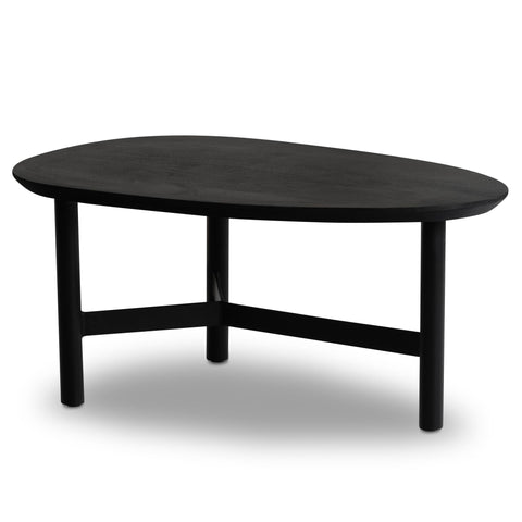 Rootz Modern Design Coffee Table - Kidney-shaped Table - Tripod Frame - Handmade - Mango Wood - Black - 86cm x 50cm x 37cm - Timeless Appearance - Natural Wood Grain - Protective Varnish - Anti-slip Nubs - Unique Design