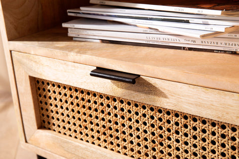 Rootz Modern Bedside Table - Nightstand - Drawer Cabinet - Viennese Weave - Natural Wood Grain - Handmade - 50cm x 60cm x 40cm