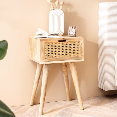 Rootz Modern Bedside Table - Nightstand - Drawer Nightstand - Viennese Braid - Natural Wood Grain - Handmade - Unique - Removable Drawer - Anti-Slip Pads - Box Spring Bed - 40cm x 60cm x 30cm