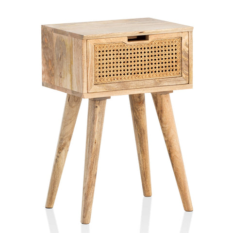 Rootz Modern Bedside Table - Nightstand - Drawer Nightstand - Viennese Braid - Natural Wood Grain - Handmade - Unique - Removable Drawer - Anti-Slip Pads - Box Spring Bed - 40cm x 60cm x 30cm