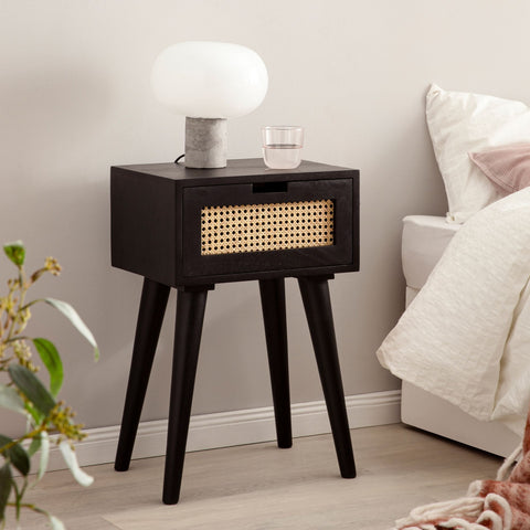 Rootz Modern Bedside Table - Nightstand - Drawer Cabinet - Viennese Braid - Handmade - Natural Wood Grain - 40cm x 60cm x 30cm