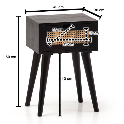 Rootz Modern Bedside Table - Nightstand - Drawer Cabinet - Viennese Braid - Handmade - Natural Wood Grain - 40cm x 60cm x 30cm