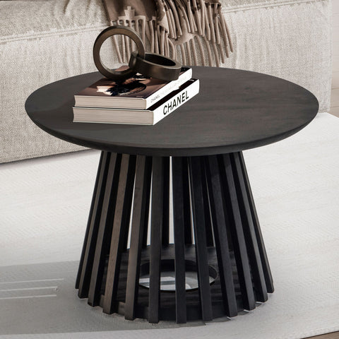 Rootz Modern Design Coffee Table - Round Table - Living Room Table - Handmade - Mango Wood - Protective Varnish - 60cm x 60cm x 41cm