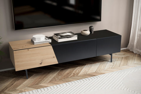 Rootz Modern Design TV Base Cabinet - Lowboard - Oak Decor - Rectangular Storage - Spacious Shelf - 150cm x 40cm x 40cm