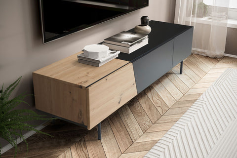 Rootz Modern Design TV Base Cabinet - Lowboard - Oak Decor - Rectangular Storage - Spacious Shelf - 150cm x 40cm x 40cm