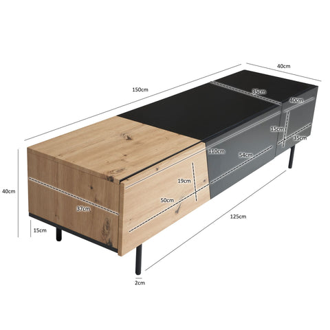 Rootz Modern Design TV Base Cabinet - Lowboard - Oak Decor - Rectangular Storage - Spacious Shelf - 150cm x 40cm x 40cm