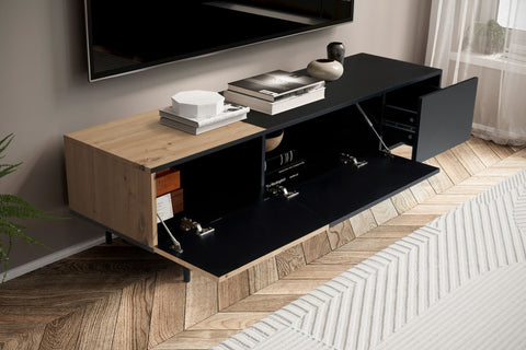 Rootz Modern Design TV Base Cabinet - Lowboard - Oak Decor - Rectangular Storage - Spacious Shelf - 150cm x 40cm x 40cm