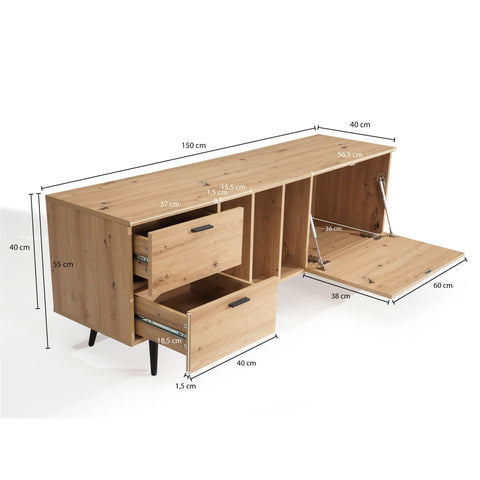 Rootz Lowboard 150cm TV Stand - TV Cabinet - Entertainment Unit - Oak Finish - Spacious Storage - Modern Design - Durable Construction - 150cm x 55cm x 40cm