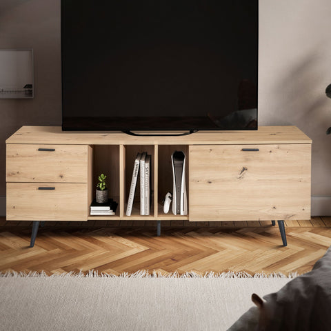 Rootz Lowboard 150cm TV Stand - TV Cabinet - Entertainment Unit - Oak Finish - Spacious Storage - Modern Design - Durable Construction - 150cm x 55cm x 40cm