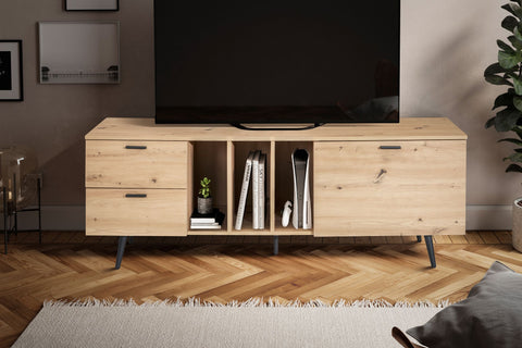 Rootz Lowboard 150cm TV Stand - TV Cabinet - Entertainment Unit - Oak Finish - Spacious Storage - Modern Design - Durable Construction - 150cm x 55cm x 40cm