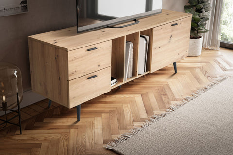 Rootz Lowboard 150cm TV Stand - TV Cabinet - Entertainment Unit - Oak Finish - Spacious Storage - Modern Design - Durable Construction - 150cm x 55cm x 40cm