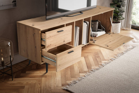 Rootz Lowboard 150cm TV Stand - TV Cabinet - Entertainment Unit - Oak Finish - Spacious Storage - Modern Design - Durable Construction - 150cm x 55cm x 40cm