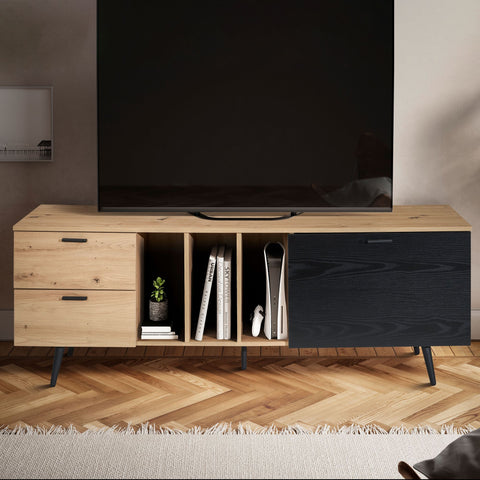 Rootz Lowboard 150cm TV Stand - TV Cabinet - Entertainment Unit - Modern Oak Design - Spacious Storage - Durable Build - 150cm x 55cm x 40cm