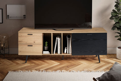 Rootz Lowboard 150cm TV Stand - TV Cabinet - Entertainment Unit - Modern Oak Design - Spacious Storage - Durable Build - 150cm x 55cm x 40cm