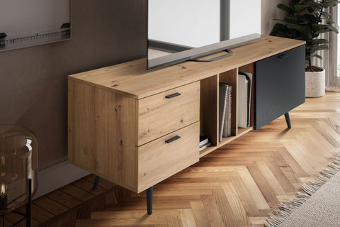 Rootz Lowboard 150cm TV Stand - TV Cabinet - Entertainment Unit - Modern Oak Design - Spacious Storage - Durable Build - 150cm x 55cm x 40cm