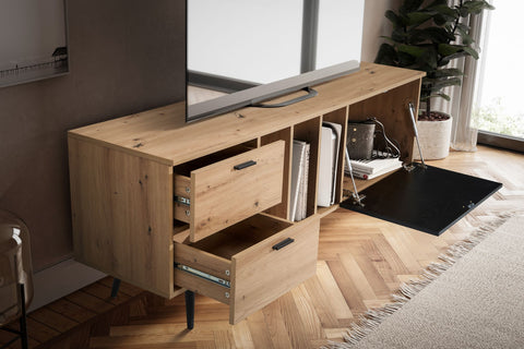 Rootz Lowboard 150cm TV Stand - TV Cabinet - Entertainment Unit - Modern Oak Design - Spacious Storage - Durable Build - 150cm x 55cm x 40cm