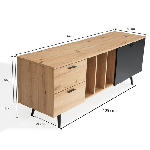 Rootz Lowboard 150cm TV Stand - TV Cabinet - Entertainment Unit - Modern Oak Design - Spacious Storage - Durable Build - 150cm x 55cm x 40cm
