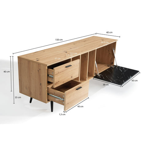 Rootz Lowboard 150cm TV Cabinet - TV Stand - Marble Black Design - Modern Style - Spacious Storage - Durable Build - 150cm x 55cm x 40cm