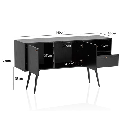 Rootz Sideboard 140cm - Chest of Drawers - Storage Cabinet - Timeless Oak Decor - Spacious Storage - Anti-Slip Protection - 140cm x 75cm x 40cm