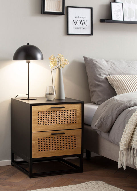 Rootz Bedside Table Nightstand - Dresser - Night Dresser - Viennese Weave Design - Generous Storage - Durable Construction - Anti-Slip Features - 45cm x 45cm x 56cm - Black and Brown
