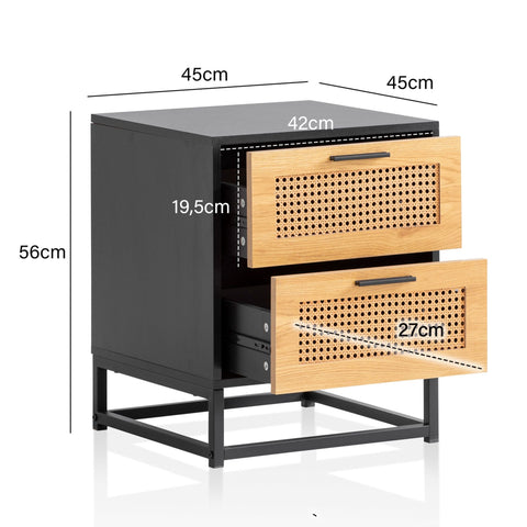 Rootz Bedside Table Nightstand - Dresser - Night Dresser - Viennese Weave Design - Generous Storage - Durable Construction - Anti-Slip Features - 45cm x 45cm x 56cm - Black and Brown