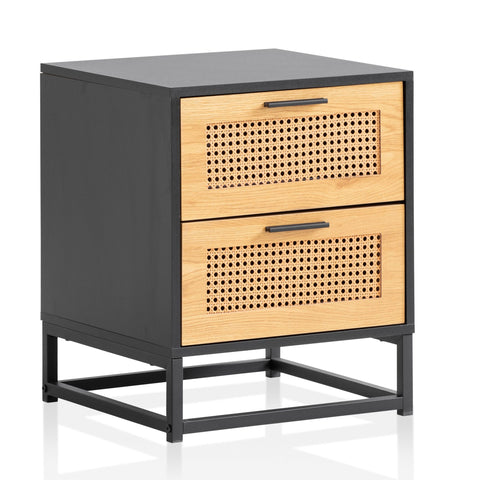 Rootz Bedside Table Nightstand - Dresser - Night Dresser - Viennese Weave Design - Generous Storage - Durable Construction - Anti-Slip Features - 45cm x 45cm x 56cm - Black and Brown