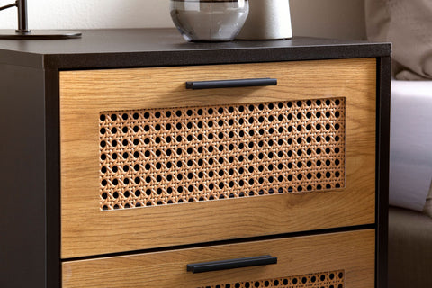 Rootz Bedside Table Nightstand - Dresser - Night Dresser - Viennese Weave Design - Generous Storage - Durable Construction - Anti-Slip Features - 45cm x 45cm x 56cm - Black and Brown