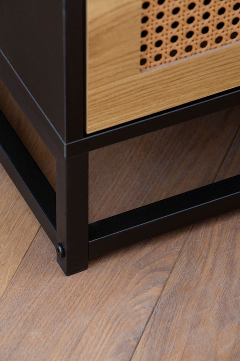 Rootz Bedside Table Nightstand - Dresser - Night Dresser - Viennese Weave Design - Generous Storage - Durable Construction - Anti-Slip Features - 45cm x 45cm x 56cm - Black and Brown
