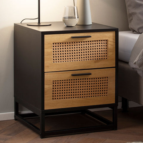 Rootz Bedside Table Nightstand - Dresser - Night Dresser - Viennese Weave Design - Generous Storage - Durable Construction - Anti-Slip Features - 45cm x 45cm x 56cm - Black and Brown