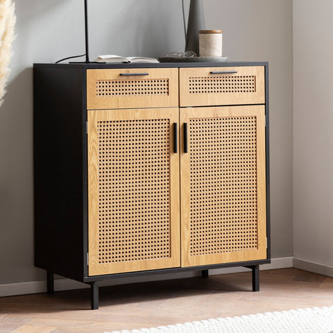 Rootz Sideboard 80cm - Black Chest of Drawers - Viennese Weave Design - Stylish Storage Solution - Durable & Spacious - 80cm x 86.5cm x 40cm