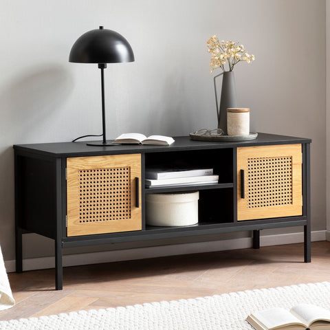 Rootz Lowboard TV Cabinet - 110cm TV Stand - Media Console - Viennese Braid Design - Spacious Storage - Cable Management - Durable Build - 110cm x 40cm x 48cm