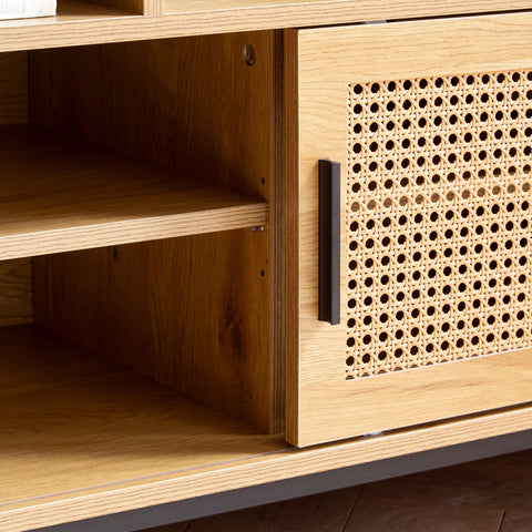 Rootz Modern Design Wardrobe Bench - Seat with Gray Fabric Cover - Sliding Door Storage - Oak Finish - Adjustable Shelves - 120cm x 75.5cm x 40cm
